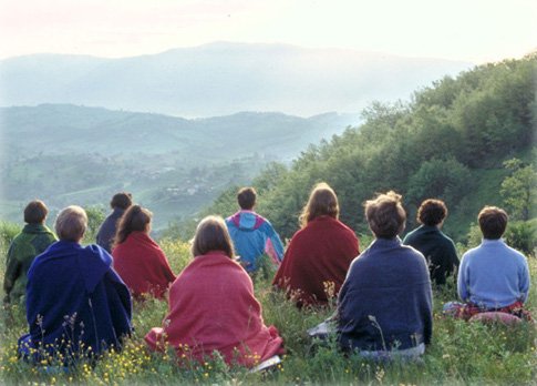 People meditating
